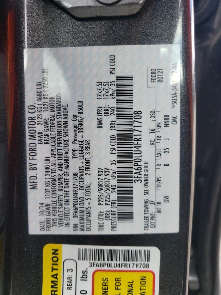 2015 Ford Fusion Se Hybrid VIN: 3FA6P0LU4FR171708 Lot: 71162485