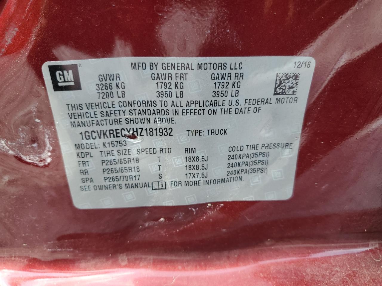 2017 Chevrolet Silverado K1500 Lt VIN: 1GCVKRECXHZ181932 Lot: 80313845