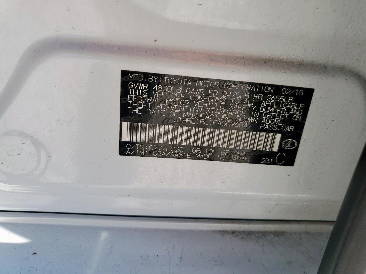 2015 Lexus Gs 350 VIN: JTHBE1BL1FA009654 Lot: 83964735