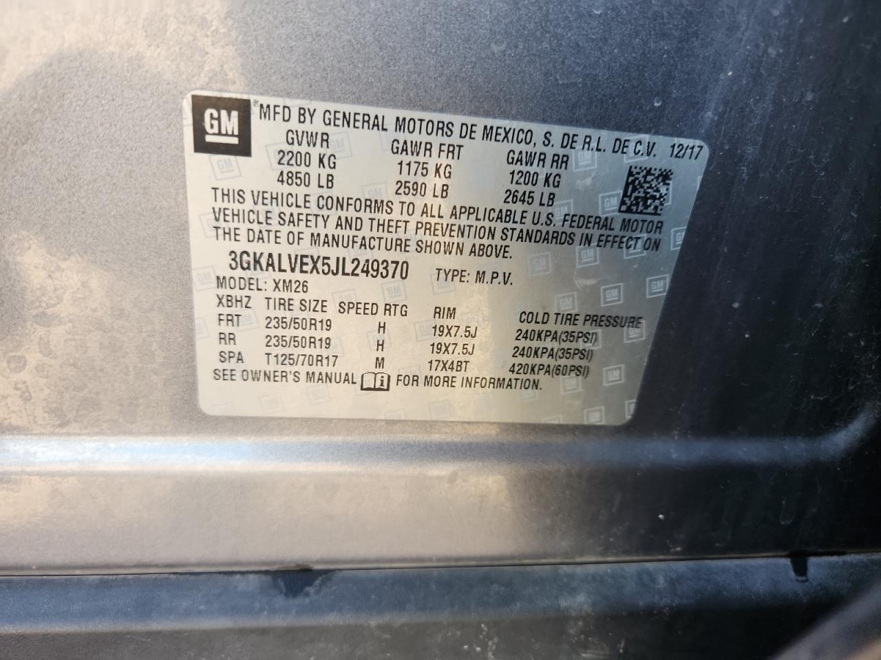 2018 GMC Terrain Slt VIN: 3GKALVEX5JL249370 Lot: 80736305