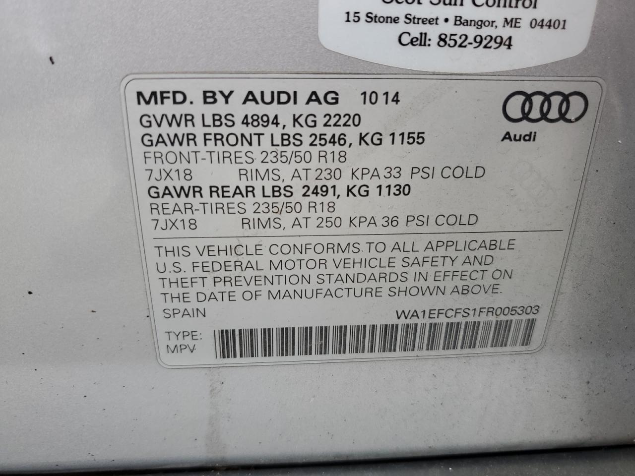 2015 Audi Q3 Premium Plus VIN: WA1EFCFS1FR005303 Lot: 71553635