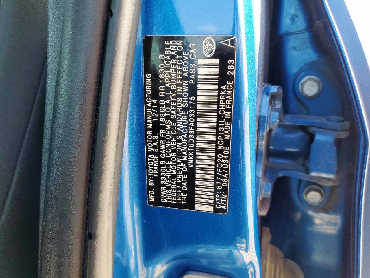 2015 Toyota Yaris VIN: VNKKTUD33FA033175 Lot: 80624995