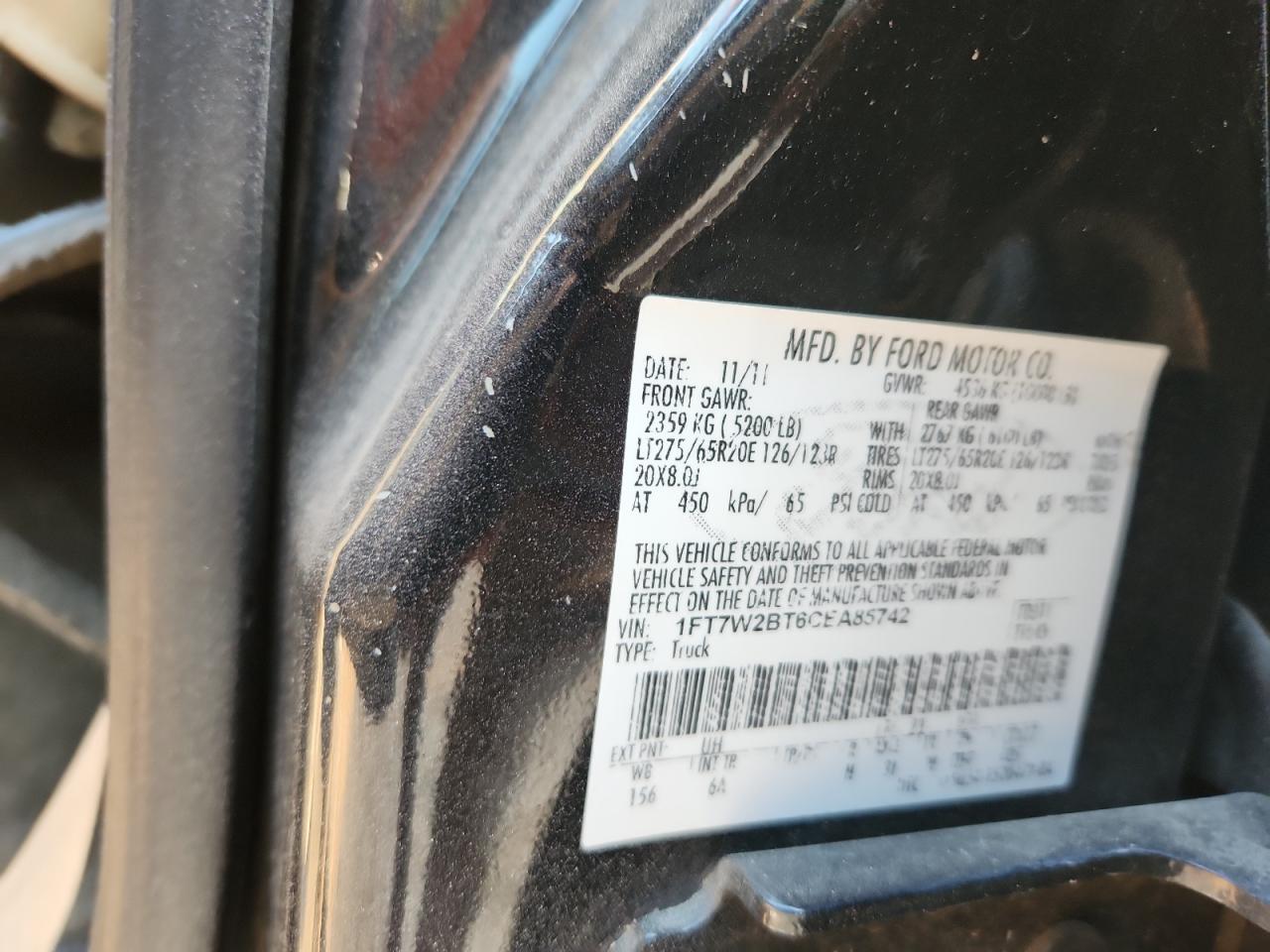 2012 Ford F250 Super Duty VIN: 1FT7W2BT6CEA85742 Lot: 80643235