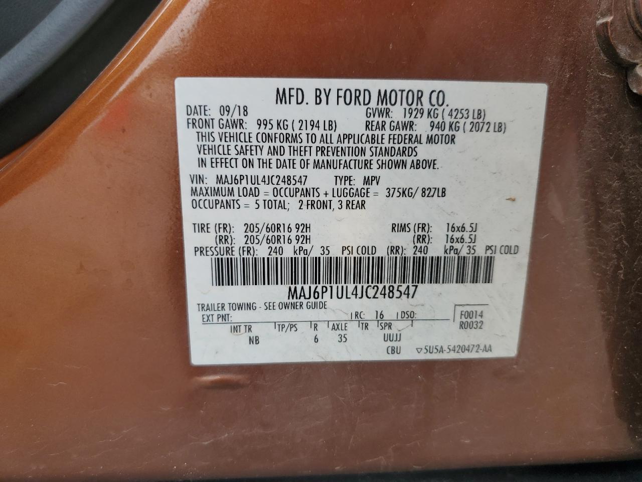 2018 Ford Ecosport Se VIN: MAJ6P1UL4JC248547 Lot: 84582155