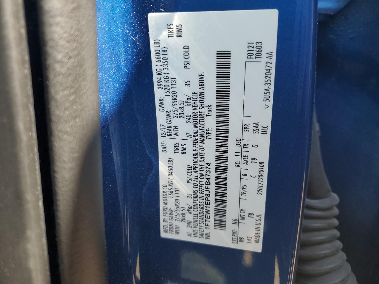 2018 Ford F150 Supercrew VIN: 1FTEW1EP8JFB47374 Lot: 71394745