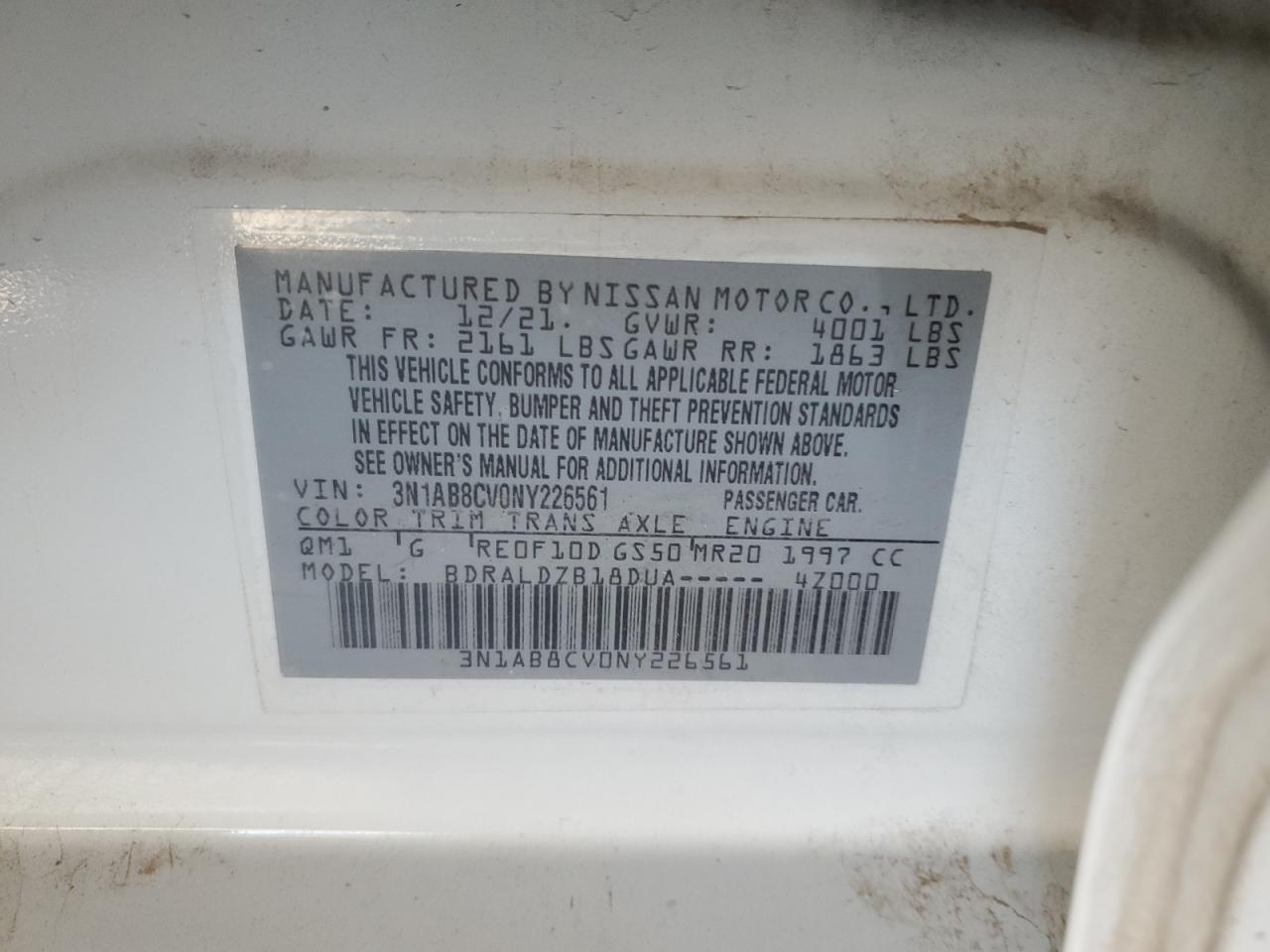 2022 Nissan Sentra Sv VIN: 3N1AB8CV0NY226561 Lot: 81695285