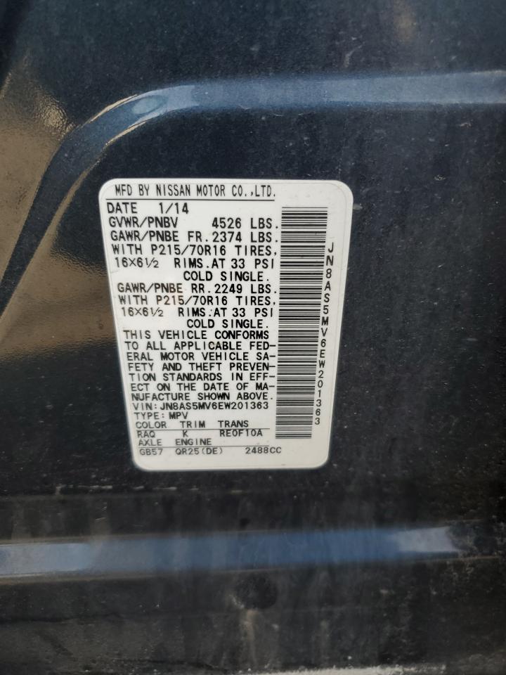 2014 Nissan Rogue Select S VIN: JN8AS5MV6EW201363 Lot: 82134705