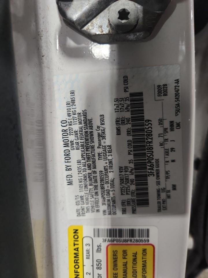 2015 Ford Fusion Titanium Phev VIN: 3FA6P0SU8FR280559 Lot: 70739355