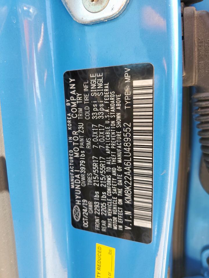 2020 Hyundai Kona Sel VIN: KM8K22AA6LU489552 Lot: 80120795