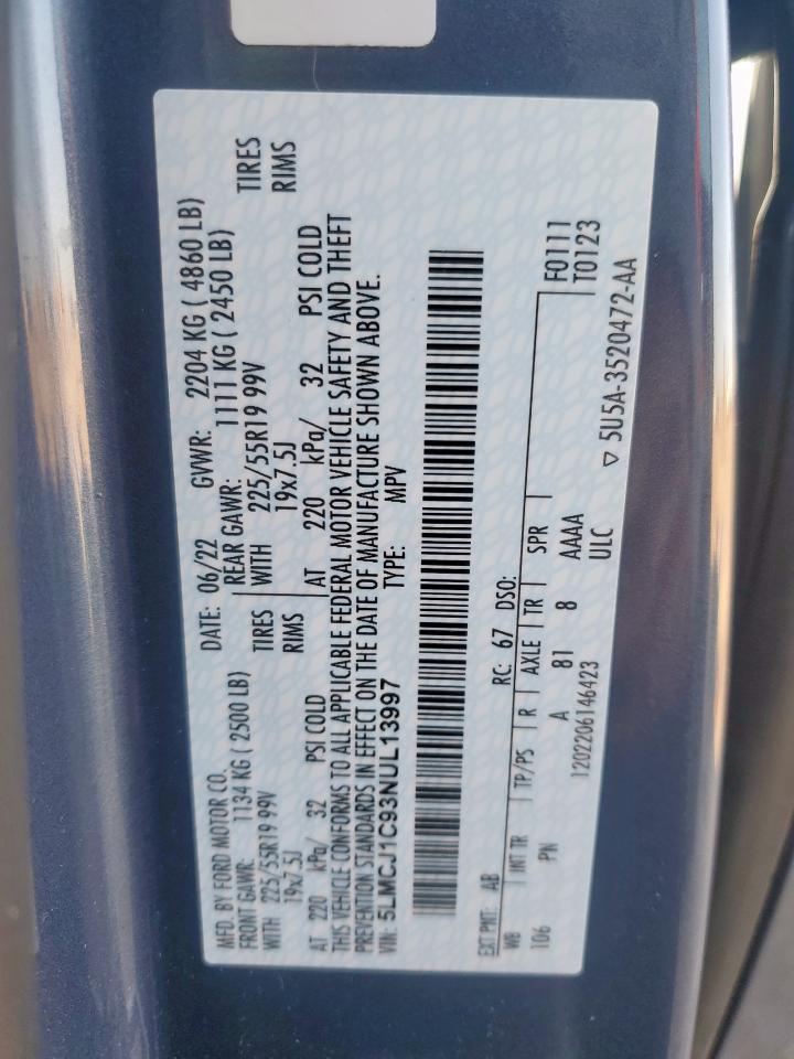 2022 Lincoln Corsair VIN: 5LMCJ1C93NUL13997 Lot: 72052155