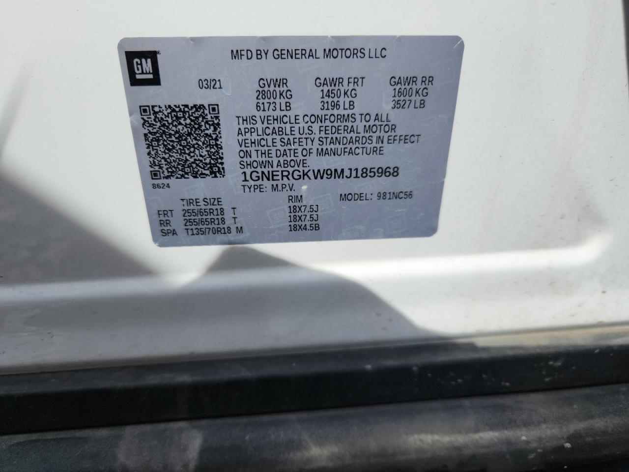 2021 Chevrolet Traverse Lt VIN: 1GNERGKW9MJ185968 Lot: 81740445