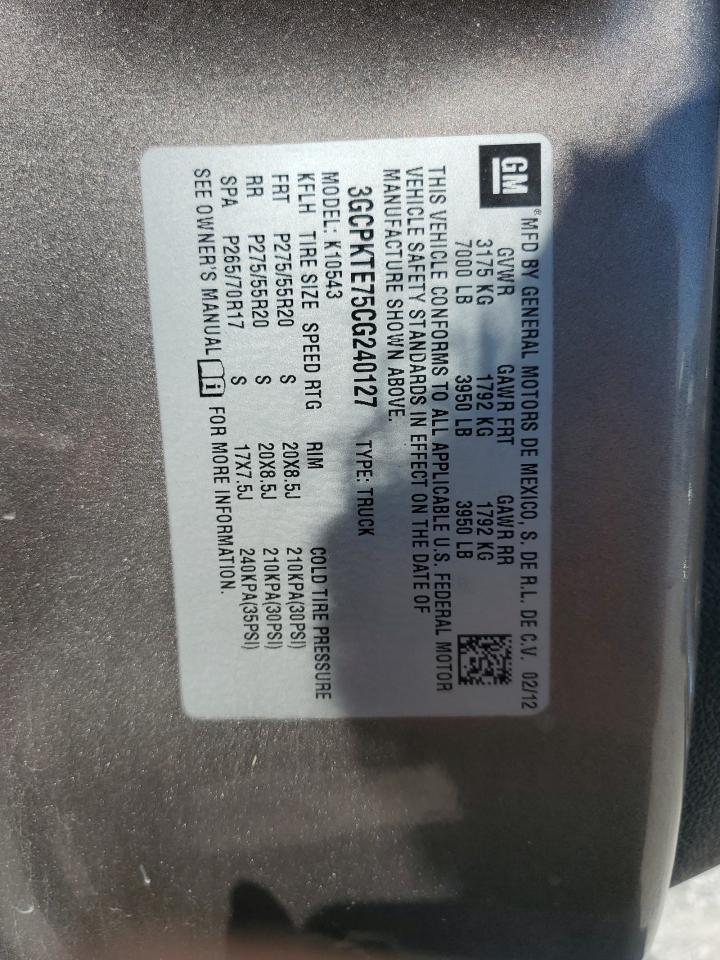 2012 Chevrolet Silverado K1500 Ltz VIN: 3GCPKTE75CG240127 Lot: 82120265