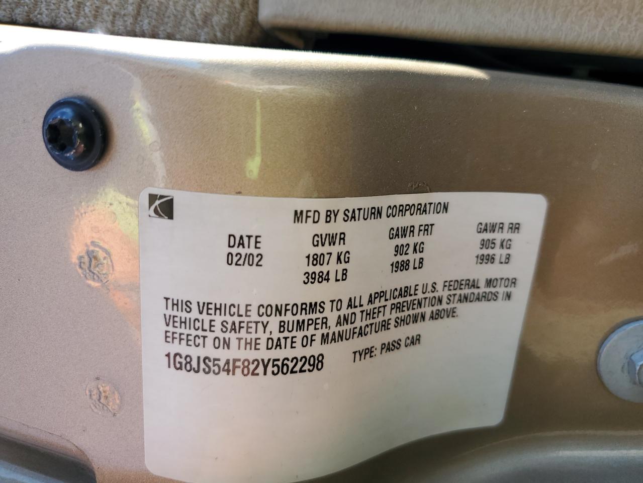 2002 Saturn L100 VIN: 1G8JS54F82Y562298 Lot: 81922585