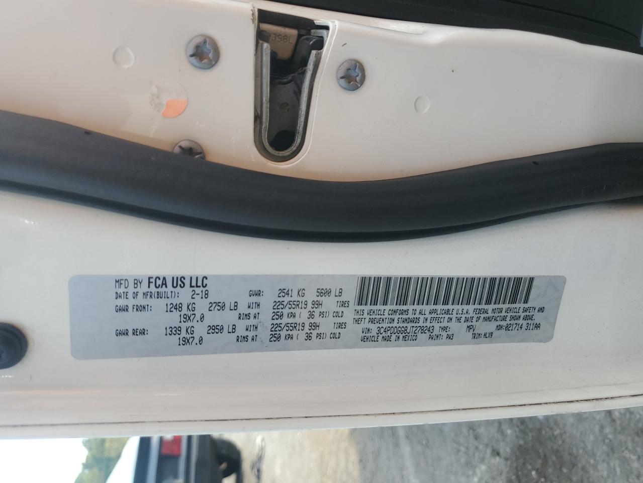 2018 Dodge Journey Crossroad VIN: 3C4PDDGG8JT278243 Lot: 93815355