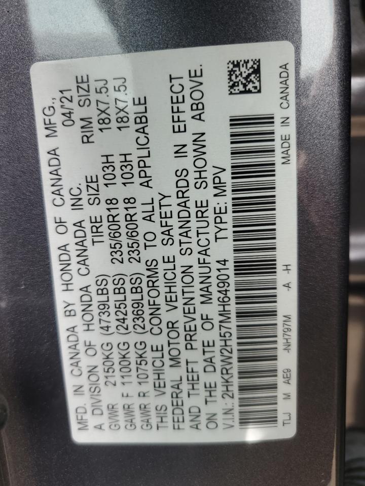 2021 Honda Cr-V Ex VIN: 2HKRW2H57MH649014 Lot: 80743135