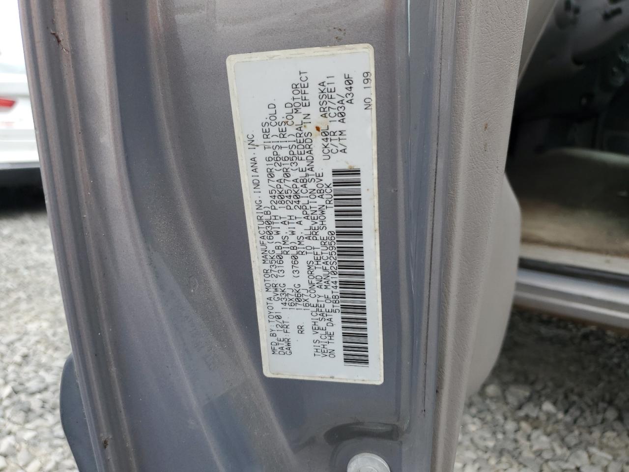 2002 Toyota Tundra Access Cab VIN: 5TBBT44102S259560 Lot: 83855685