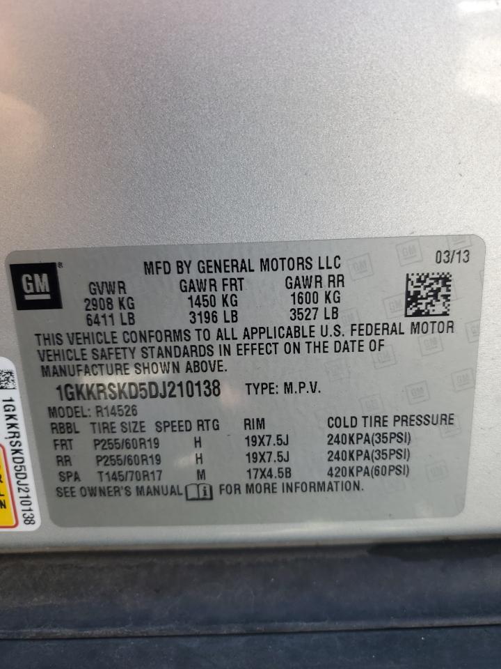 2013 GMC Acadia Slt-2 VIN: 1GKKRSKD5DJ210138 Lot: 71389625