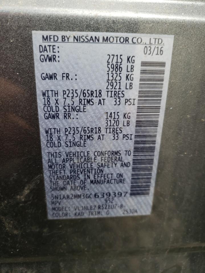 2016 Nissan Pathfinder S VIN: 5N1AR2MM3GC639397 Lot: 81007675