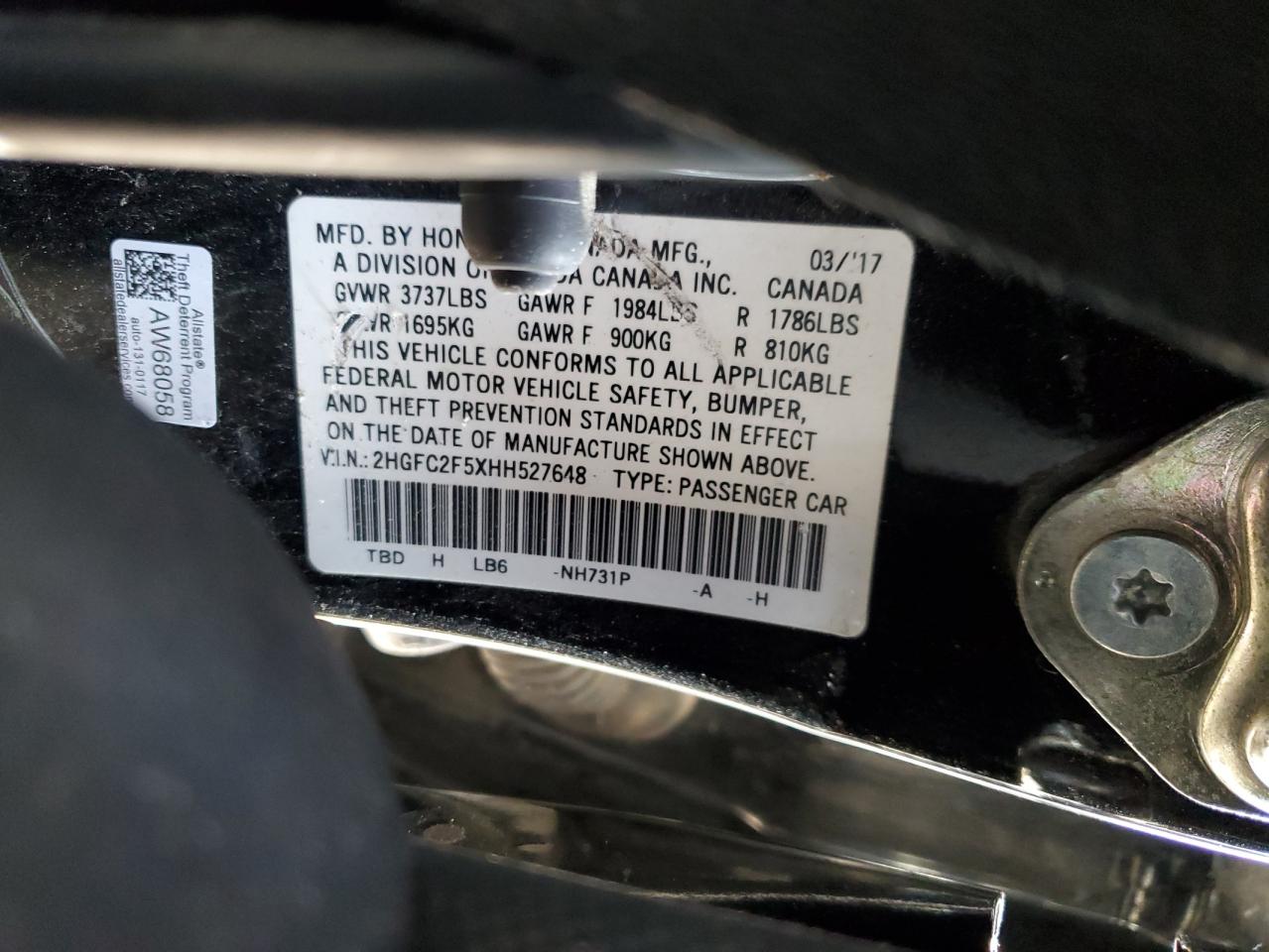 2017 Honda Civic Lx VIN: 2HGFC2F5XHH527648 Lot: 84621605