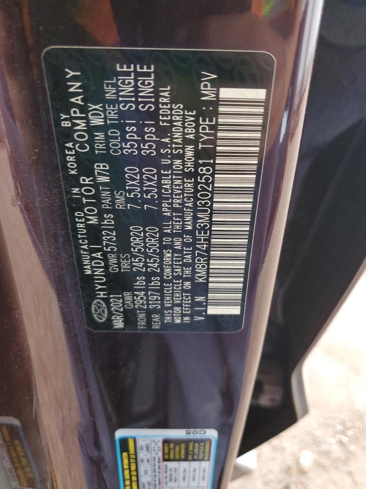 2021 Hyundai Palisade Calligraphy VIN: KM8R74HE3MU302581 Lot: 71727105