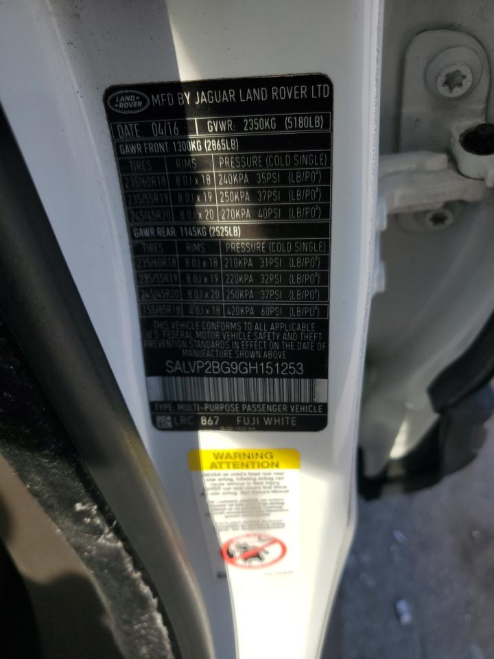 2016 Land Rover Range Rover Evoque Se VIN: SALVP2BG9GH151253 Lot: 71259525