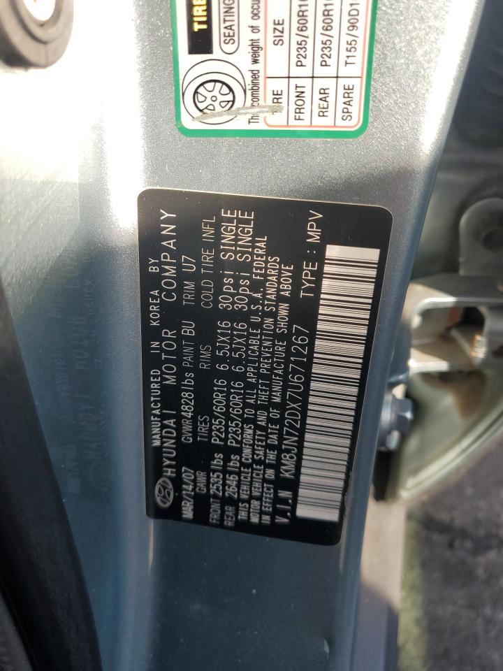 2007 Hyundai Tucson Se VIN: KM8JN72DX7U671267 Lot: 81591065