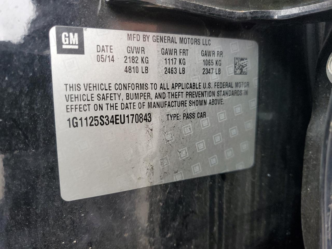 2014 Chevrolet Impala Lt VIN: 1G1125S34EU170843 Lot: 82053455