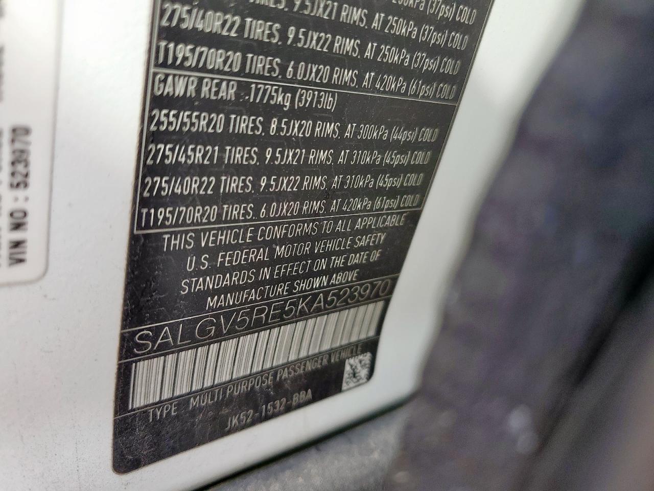 2019 Land Rover Range Rover Autobiography VIN: SALGV5RE5KA523970 Lot: 81304205