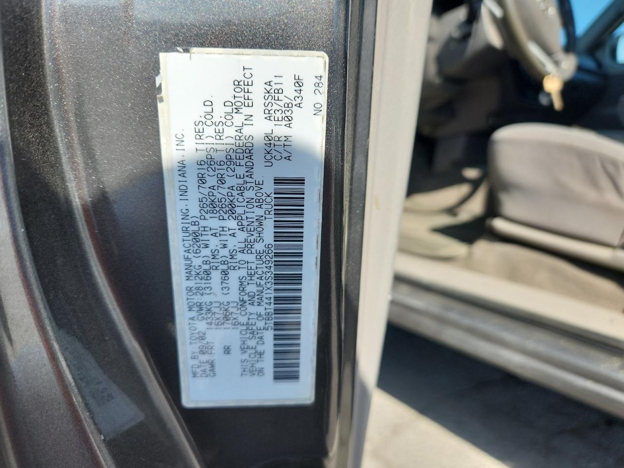2003 Toyota Tundra Access Cab Sr5 VIN: 5TBBT441X3S349266 Lot: 81527245