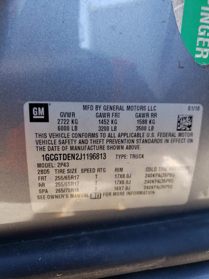 2018 Chevrolet Colorado Z71 VIN: 1GCGTDEN2J1196813 Lot: 71857855