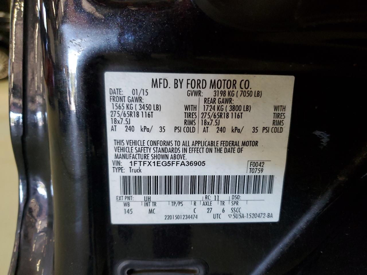 2015 Ford F150 Super Cab VIN: 1FTFX1EG5FFA36905 Lot: 81445265