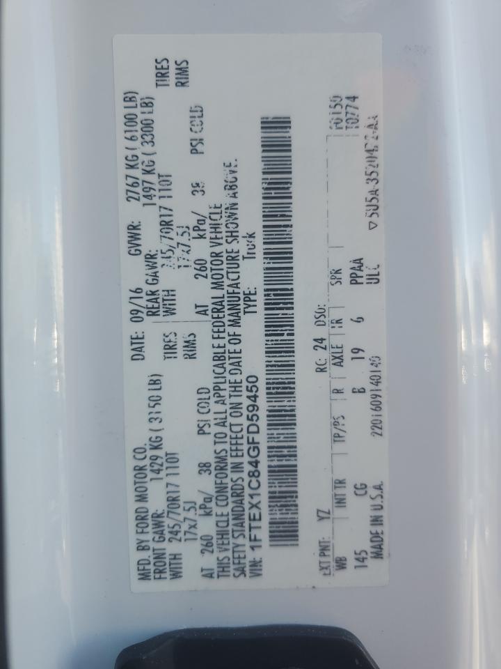 2016 Ford F150 Super Cab VIN: 1FTEX1C84GFD59450 Lot: 80786825