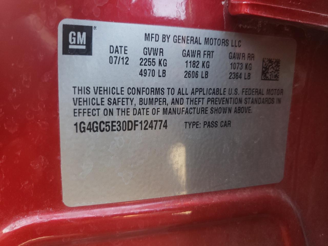 2013 Buick Lacrosse VIN: 1G4GC5E30DF124774 Lot: 83755055