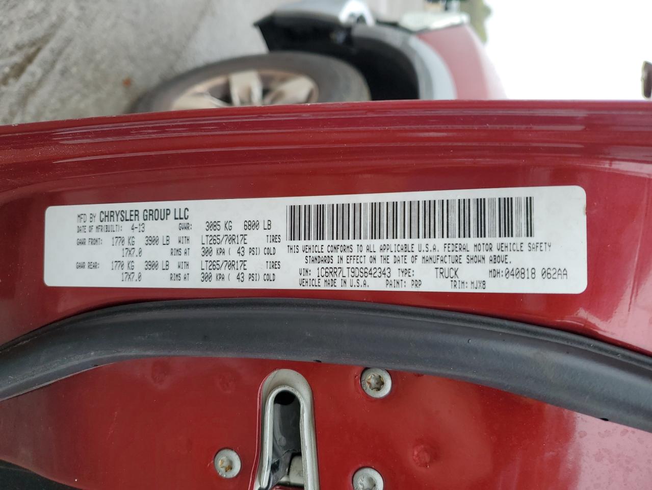 2013 Ram 1500 Slt VIN: 1C6RR7LT9DS642343 Lot: 81361615