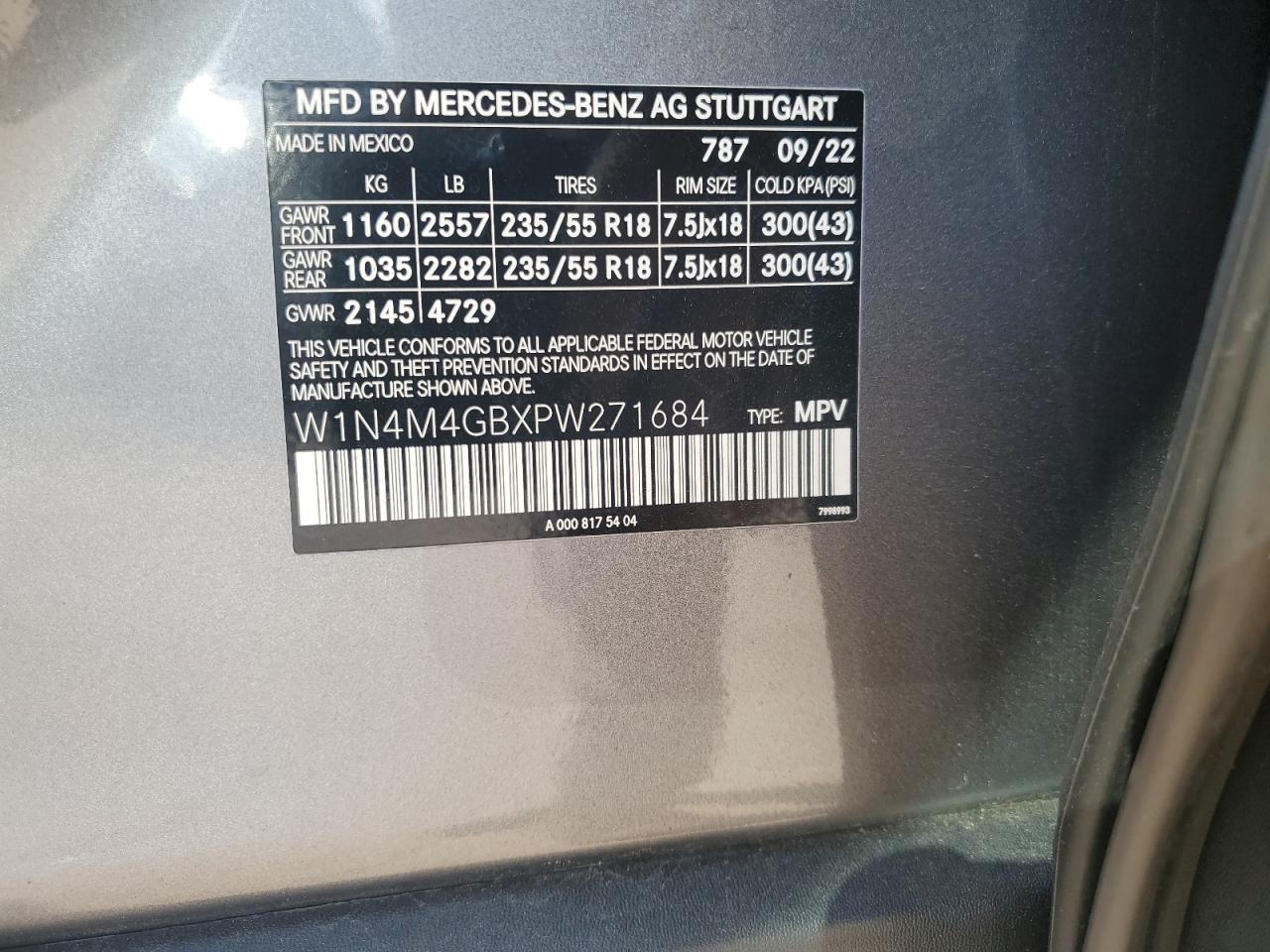 2023 Mercedes-Benz Glb 250 VIN: W1N4M4GBXPW271684 Lot: 81322245