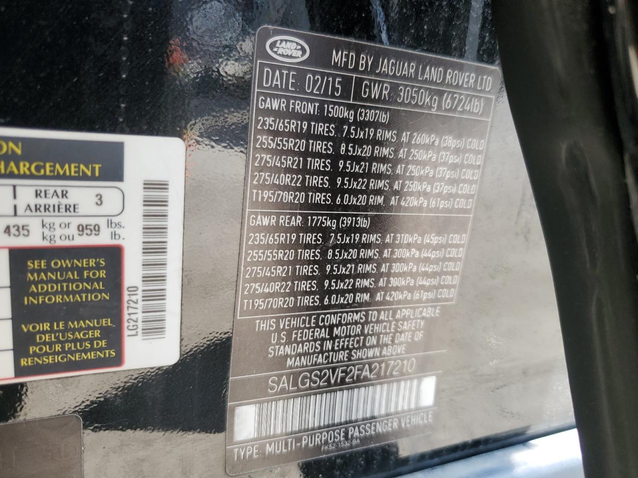 2015 Land Rover Range Rover Hse VIN: SALGS2VF2FA217210 Lot: 71878235