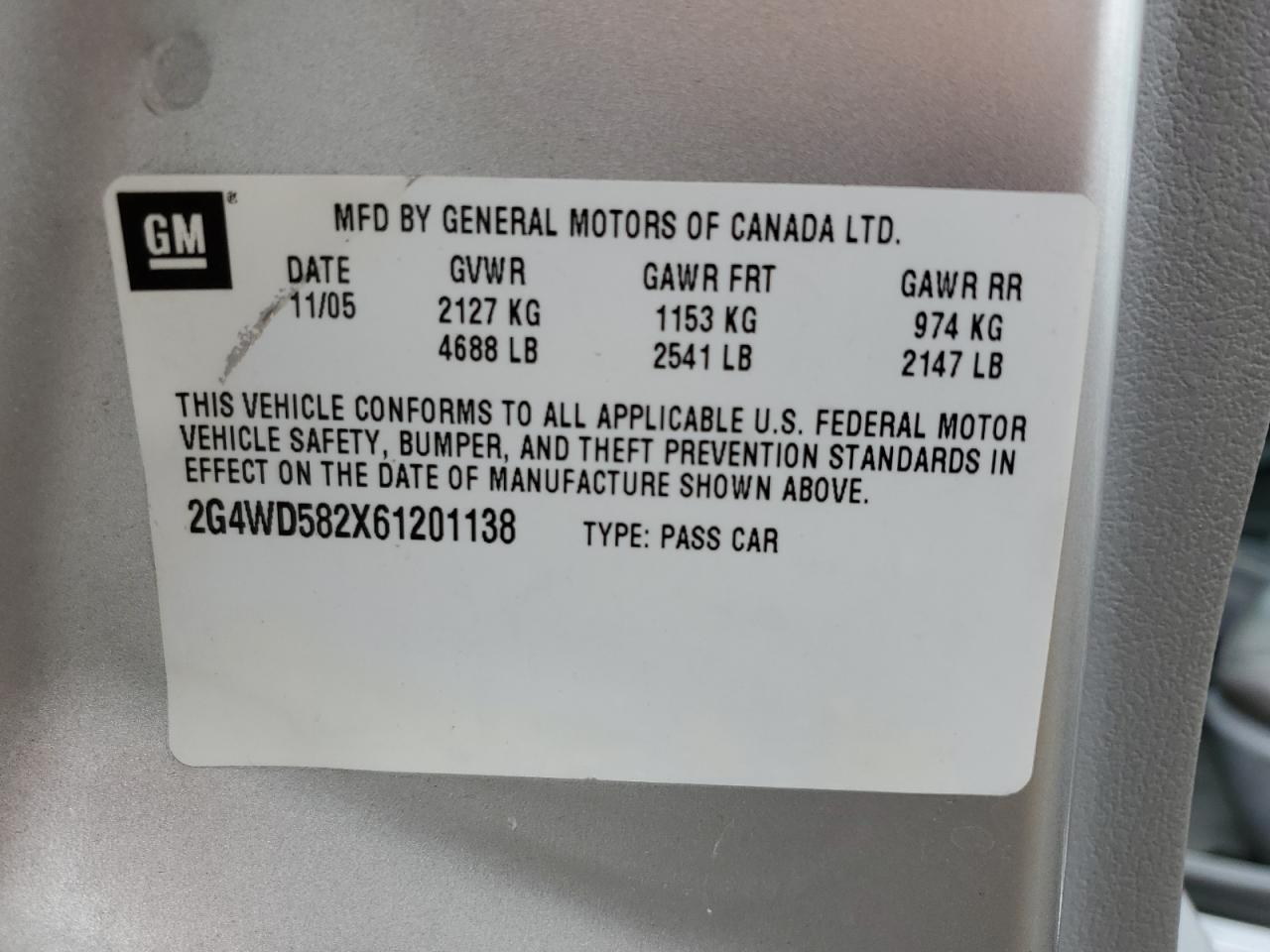 2006 Buick Lacrosse Cxl VIN: 2G4WD582X61201138 Lot: 84057665