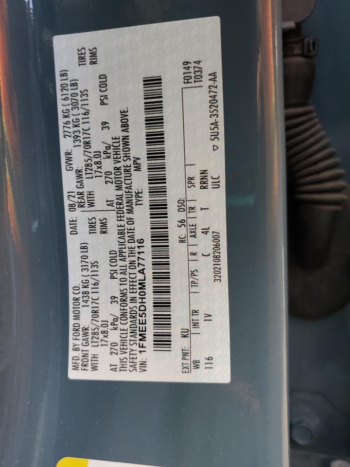 2021 Ford Bronco Base VIN: 1FMEE5DH0MLA77116 Lot: 81920585