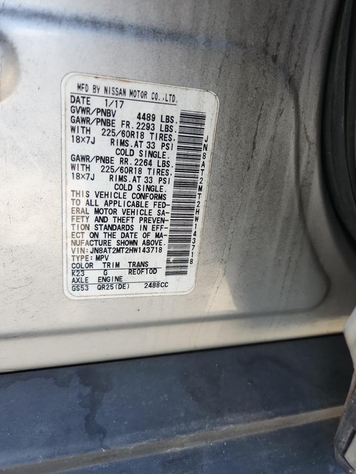 2017 Nissan Rogue S VIN: JN8AT2MT2HW143718 Lot: 71454975