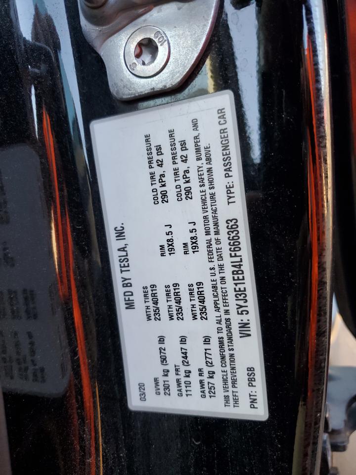 2020 Tesla Model 3 VIN: 5YJ3E1EB4LF666363 Lot: 70692655