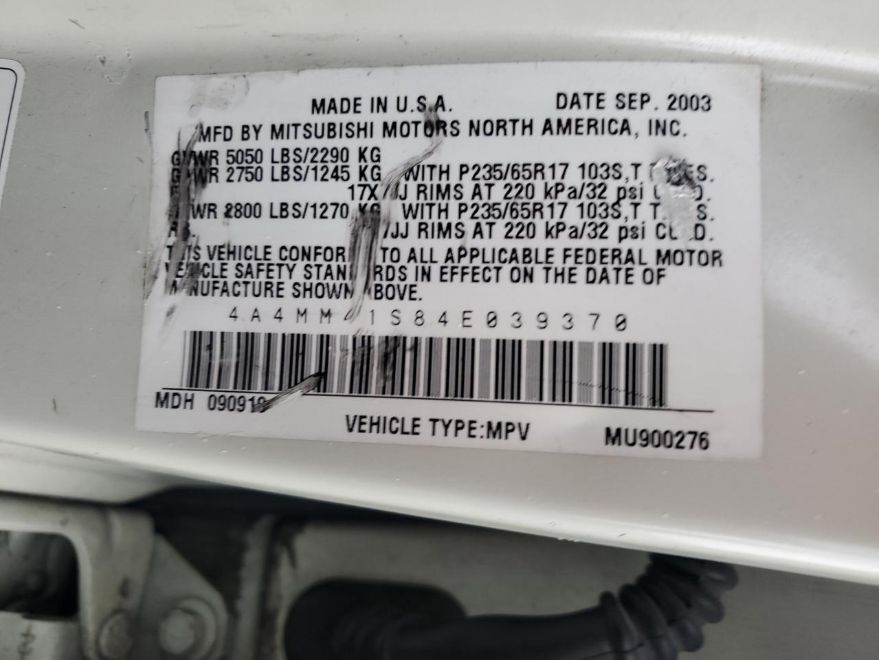 2004 Mitsubishi Endeavor Limited VIN: 4A4MM41S84E039370 Lot: 80994225