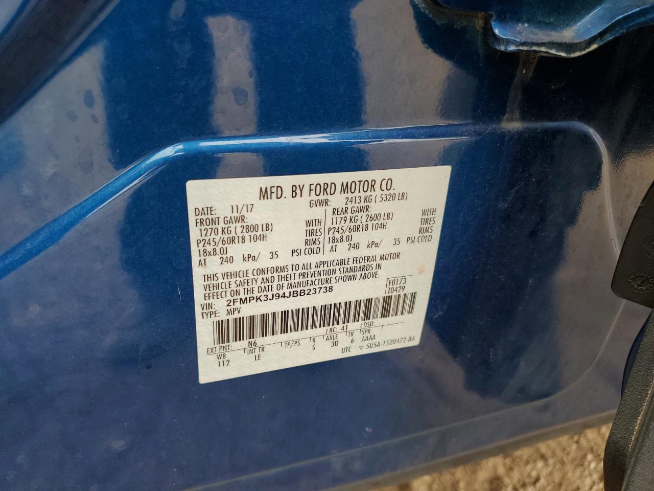 2018 Ford Edge Sel VIN: 2FMPK3J94JBB23738 Lot: 71116525