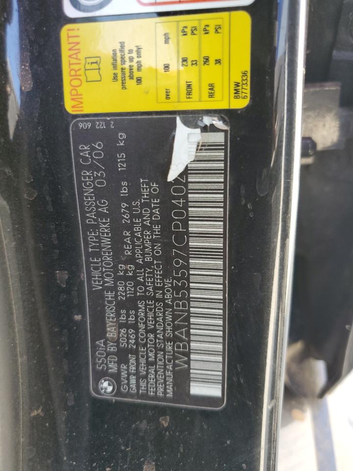 2007 BMW 550 I VIN: WBANB53597CP04028 Lot: 80762235