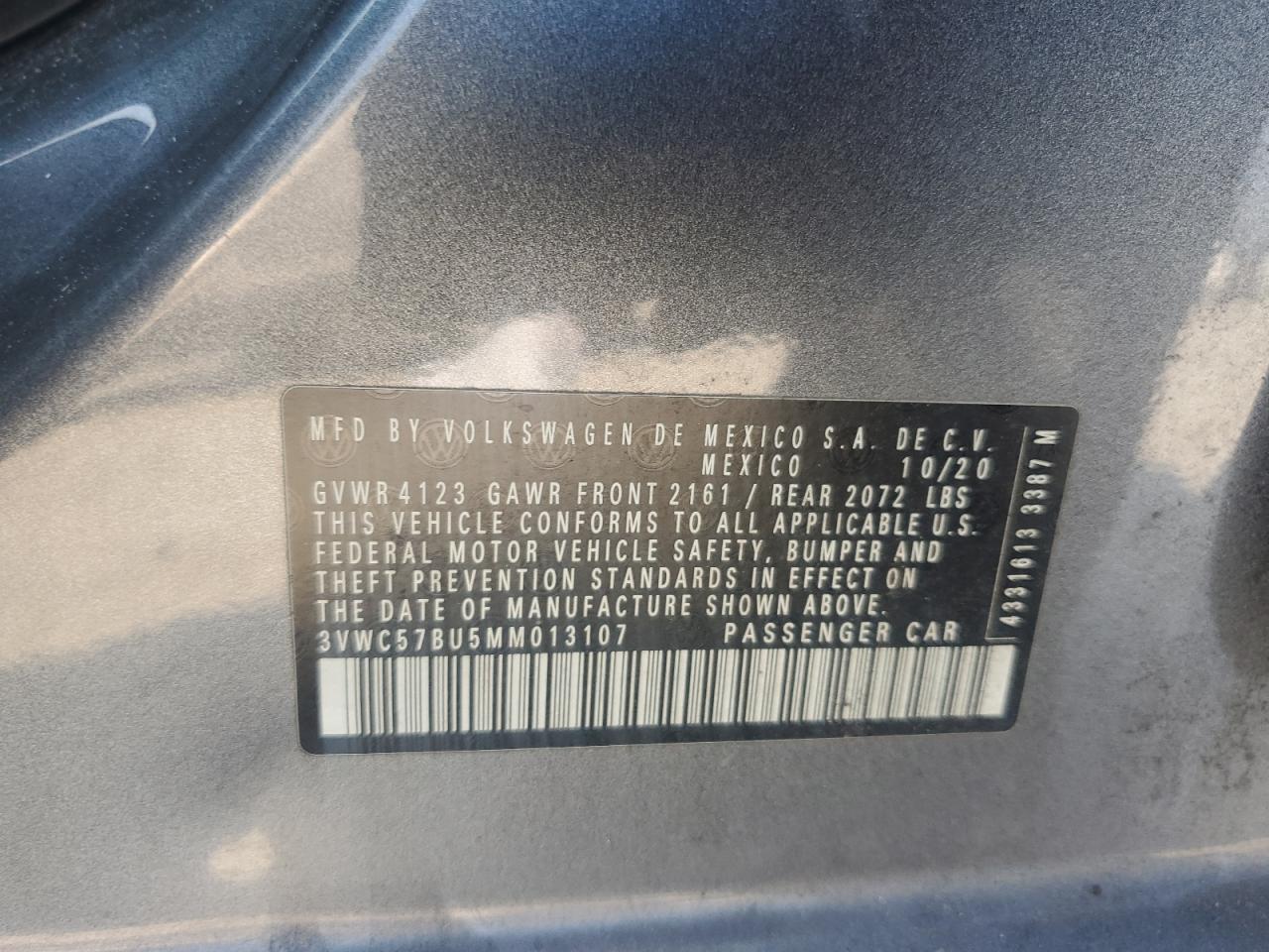 2021 Volkswagen Jetta S VIN: 3VWC57BU5MM013107 Lot: 81281785