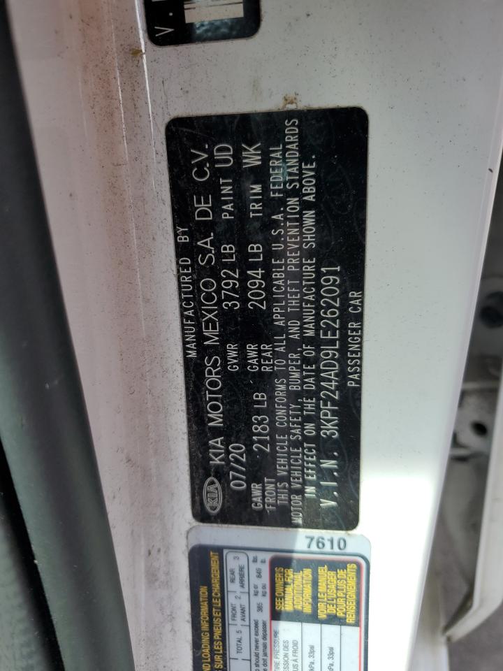 2020 Kia Forte Fe VIN: 3KPF24AD9LE262091 Lot: 84550235