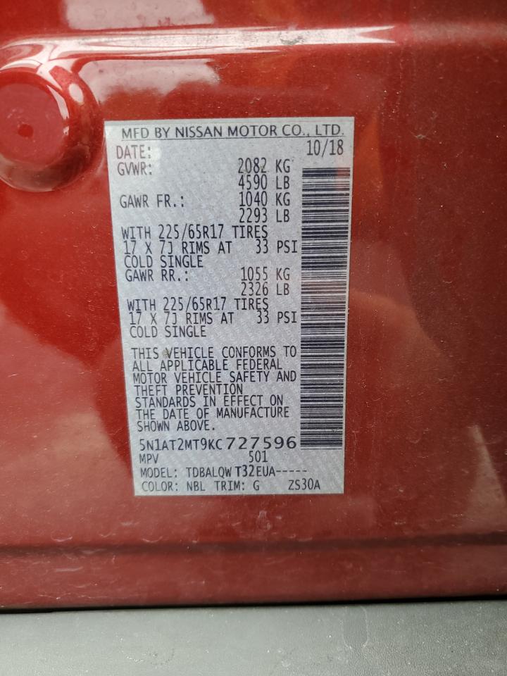 2019 Nissan Rogue S VIN: 5N1AT2MT9KC727596 Lot: 81918615