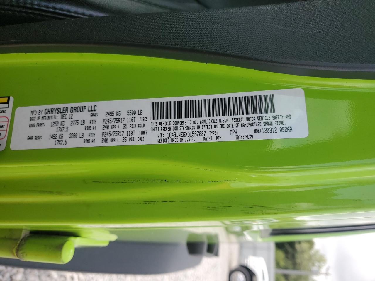 2013 Jeep Wrangler Unlimited Sahara VIN: 1C4BJWEGXDL567027 Lot: 71070935