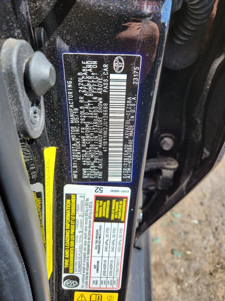 2018 Toyota Camry L VIN: 4T1B11HK2JU126688 Lot: 83998875