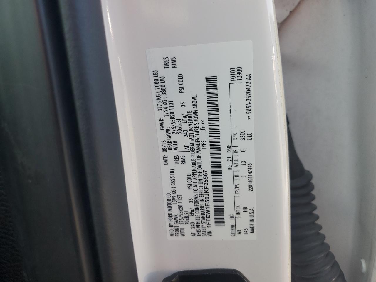 2018 Ford F150 Supercrew VIN: 1FTEW1E56JKF25567 Lot: 80154785