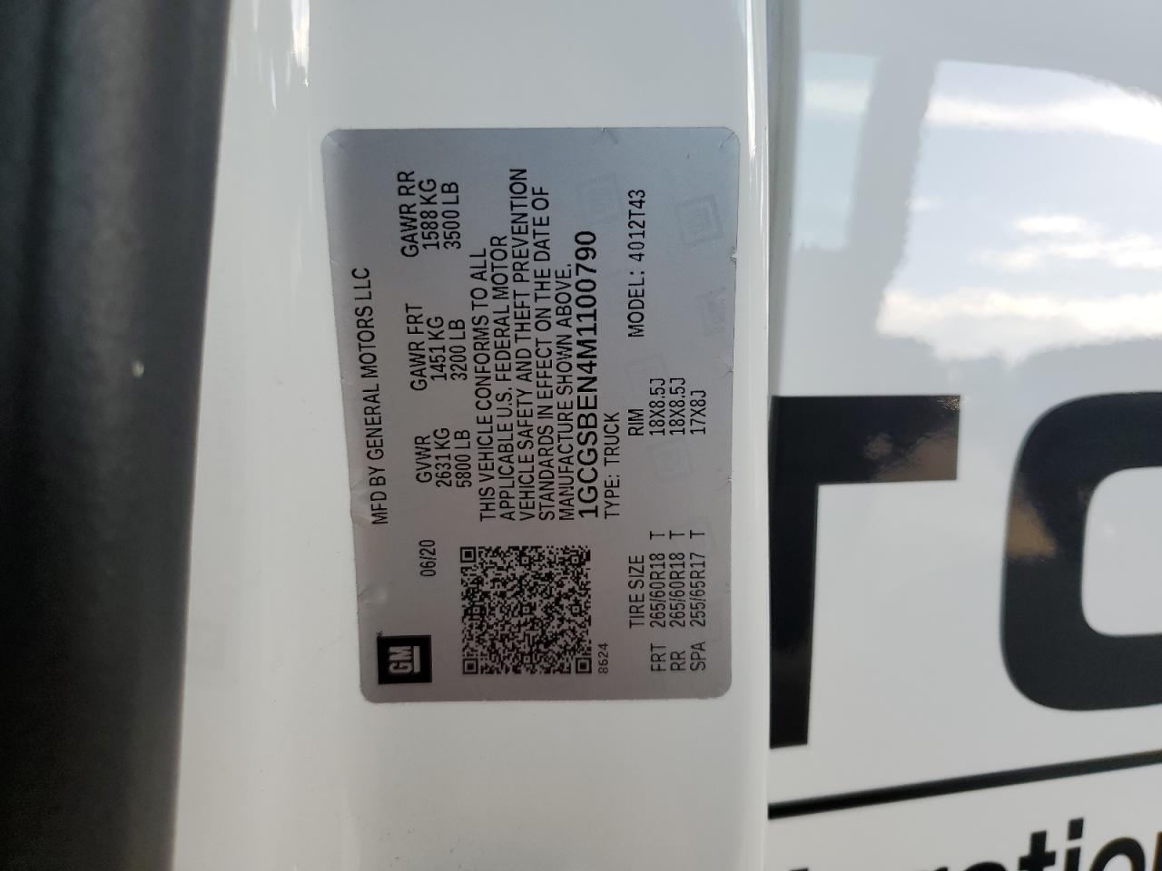 2021 Chevrolet Colorado VIN: 1GCGSBEN4M1100790 Lot: 84763955